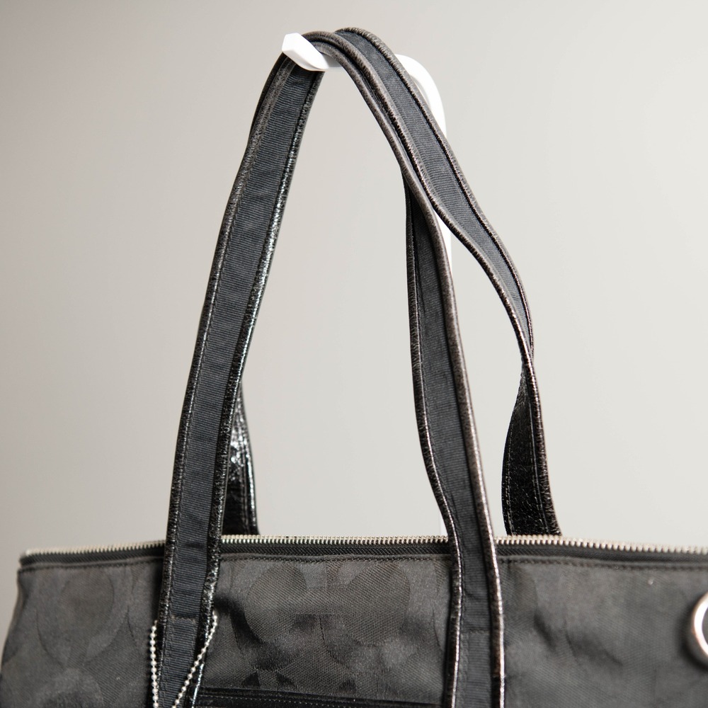 VTG‎ Coach Poppy Op Art Glam Y2K Black Metallic Large Tote Handbag Purse - Picture 3 of 7